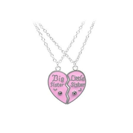 sister necklace broken heart pendant crystal pink jewelry sis tarnish resistant pcs anti necklaces bff