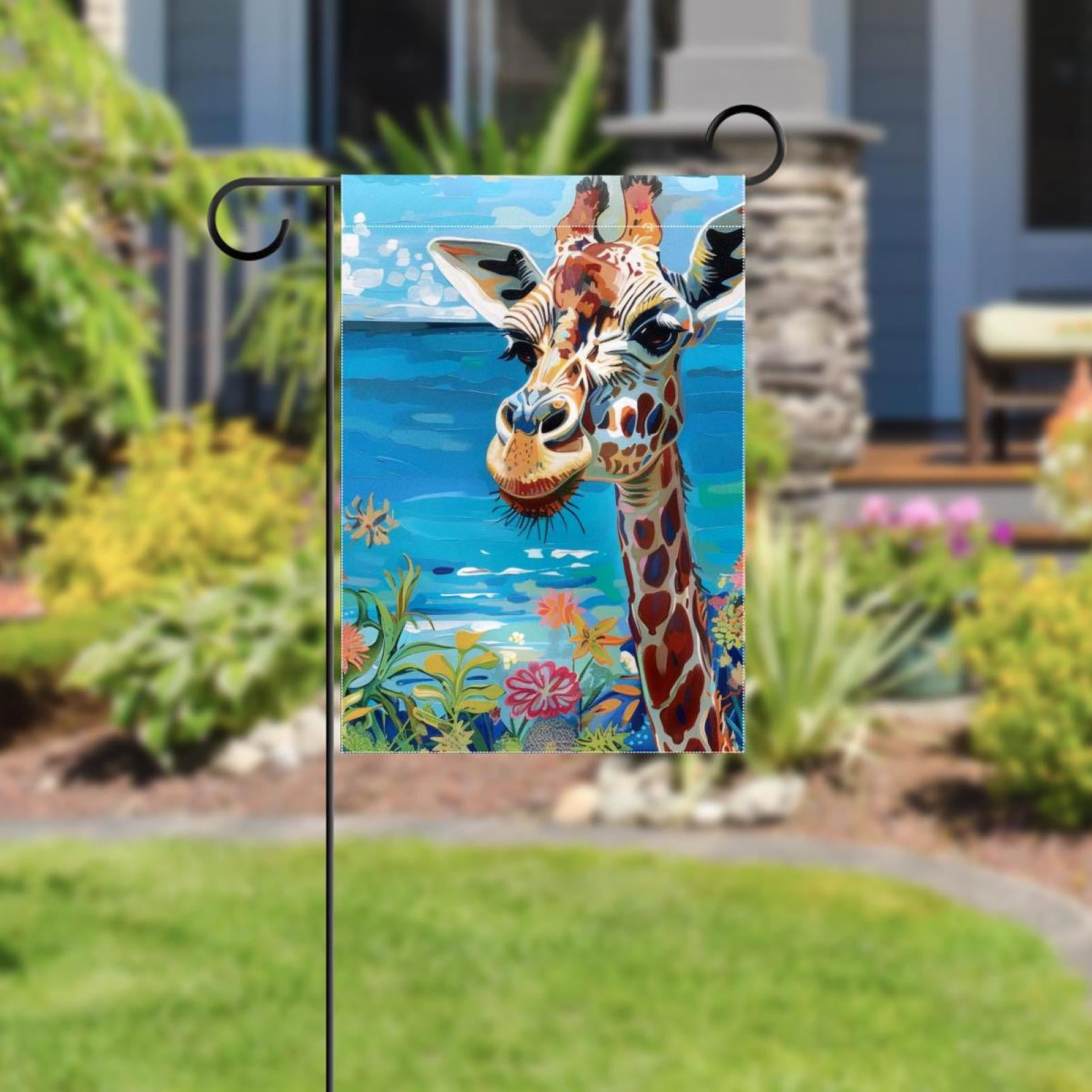 Welcome Funny Giraffe Wildlife Blue Ocean Beach Coastal Coral Garden Flag, Vertical Double Sided Small House Flag, Yard Farmhouse Outdoor Deck Veranda Lawn Decor 28x40 Inch