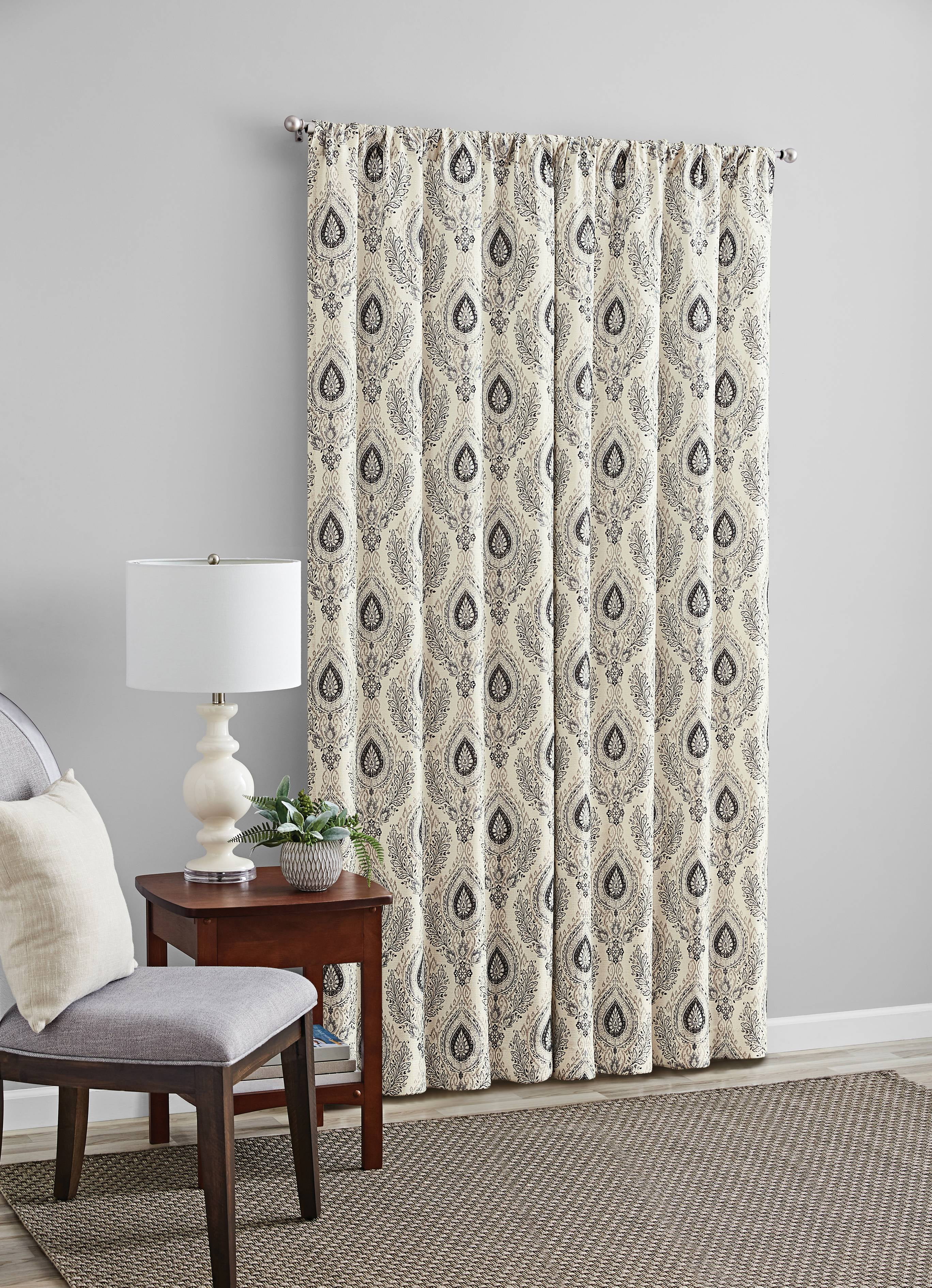 Mainstays Southport Light Filtering Rod Pocket Textured Curtain Panel, Set of 2, Charcoal Arabesque, 40” W x 84” L
