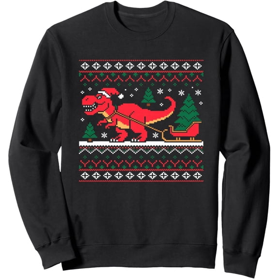 Funny T-Rex Dinosaur Christmas Sweater Design Santa Claus Sweatshirt