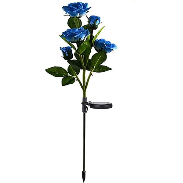Luces solares para jardín exterior, lámparas solares LED con forma de rosa con flor más grande y panel solar más ancho, decoración impermeable para jardín, césped, patio y camino (azul)