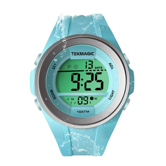Montre de Sport Résistante à l'Eau 10 ATM Garçons Filles Plongée Natation avec Chronomètre, Chronographe, Alarme, Double Fuseau Horaire, Format 12/24 Heures
