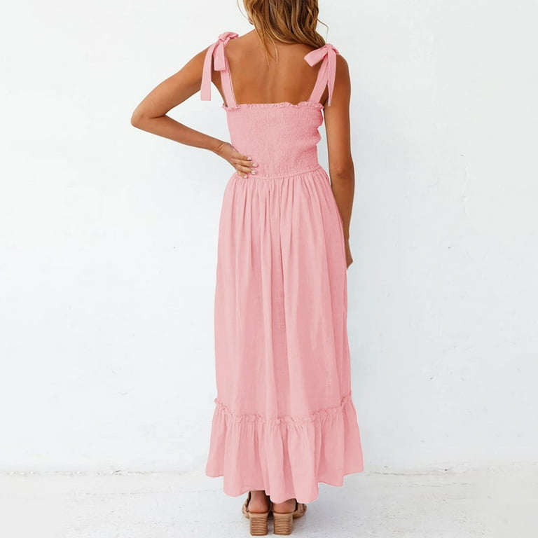 Jalioing Summer Maxi Dress Womens Cami Ruffle Sundress Empire Waist Casual Thick Strap Dresses Jalioing Summer Maxi Dress Womens Cami Ruffle Sundress Empire Waist Casual Thick Strap Dresses