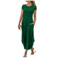 thumbnail image 2 of Vestidos informales para mujer 2023, vestido a media pantorrilla de manga corta informal liso de verano con cuello redondo, 2 of 5