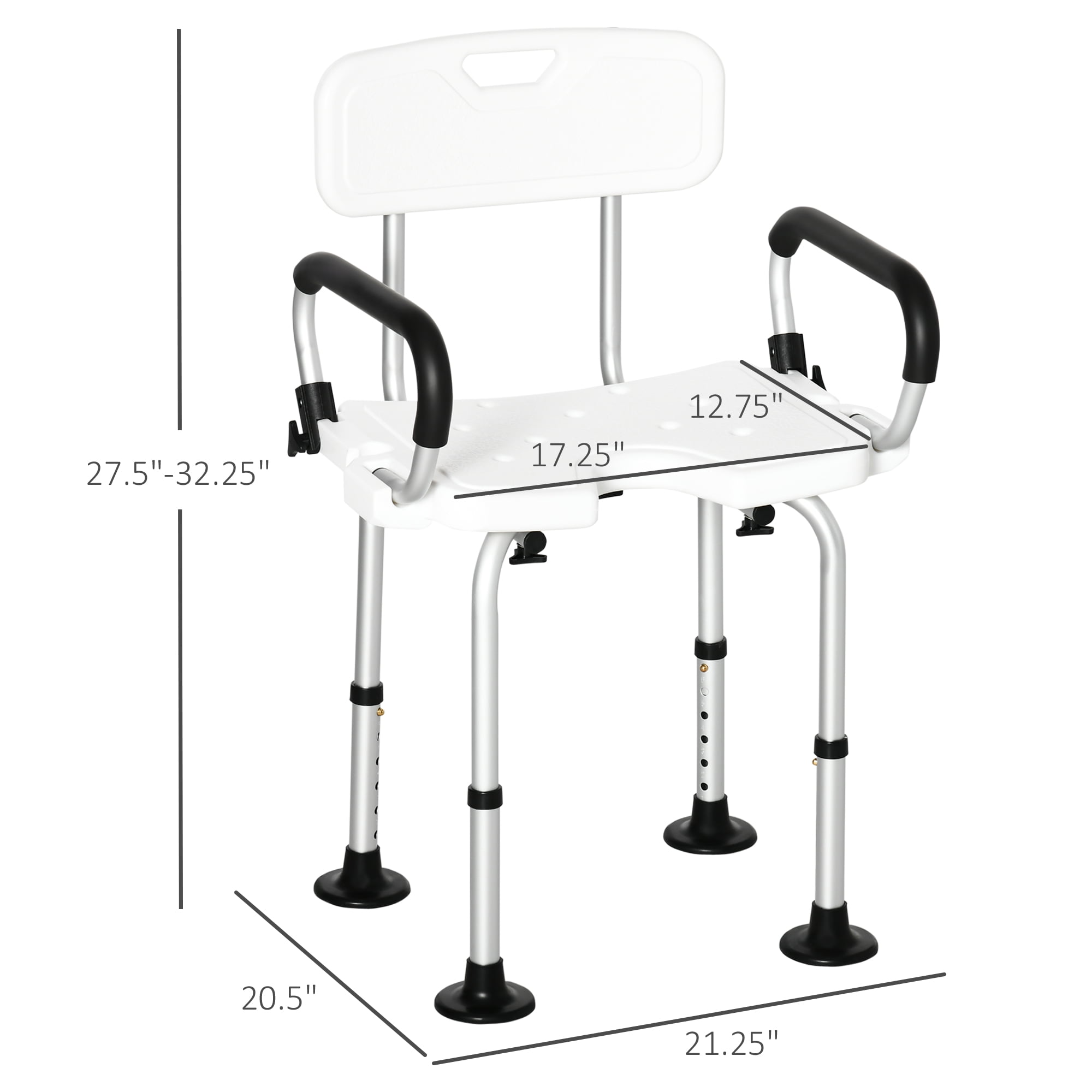 HOMCOM Adjustable Shower Chair with Arms and Back Bath Chair with U Shaped Seat Anti slip Shower Bench for Seniors and Disabled Tool Free Assembly 299lbs Walmart