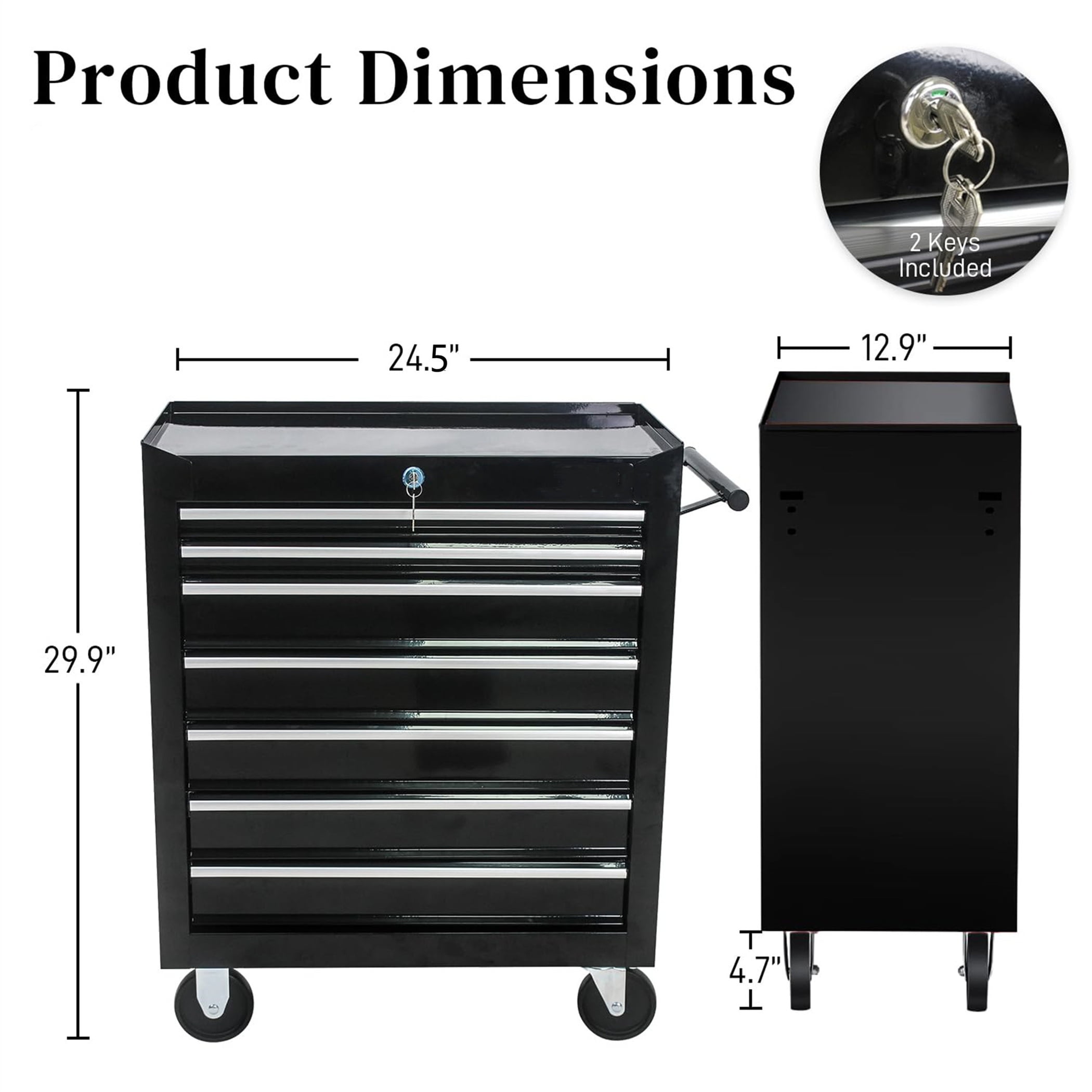 Aukfa Tool Box, 24.5 in 7-Drawer Steel Rolling Tool Chest on Wheels for Workshop Garage, Black