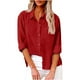 thumbnail image 1 of Umfun - Camisa de botones para mujer, estilo informal, elegante, para el trabajo, blusa de manga larga, cuello en V liso, solapa, blusa holgada, túnica de trabajo de manga larga con bolsillo, color, 1 of 5