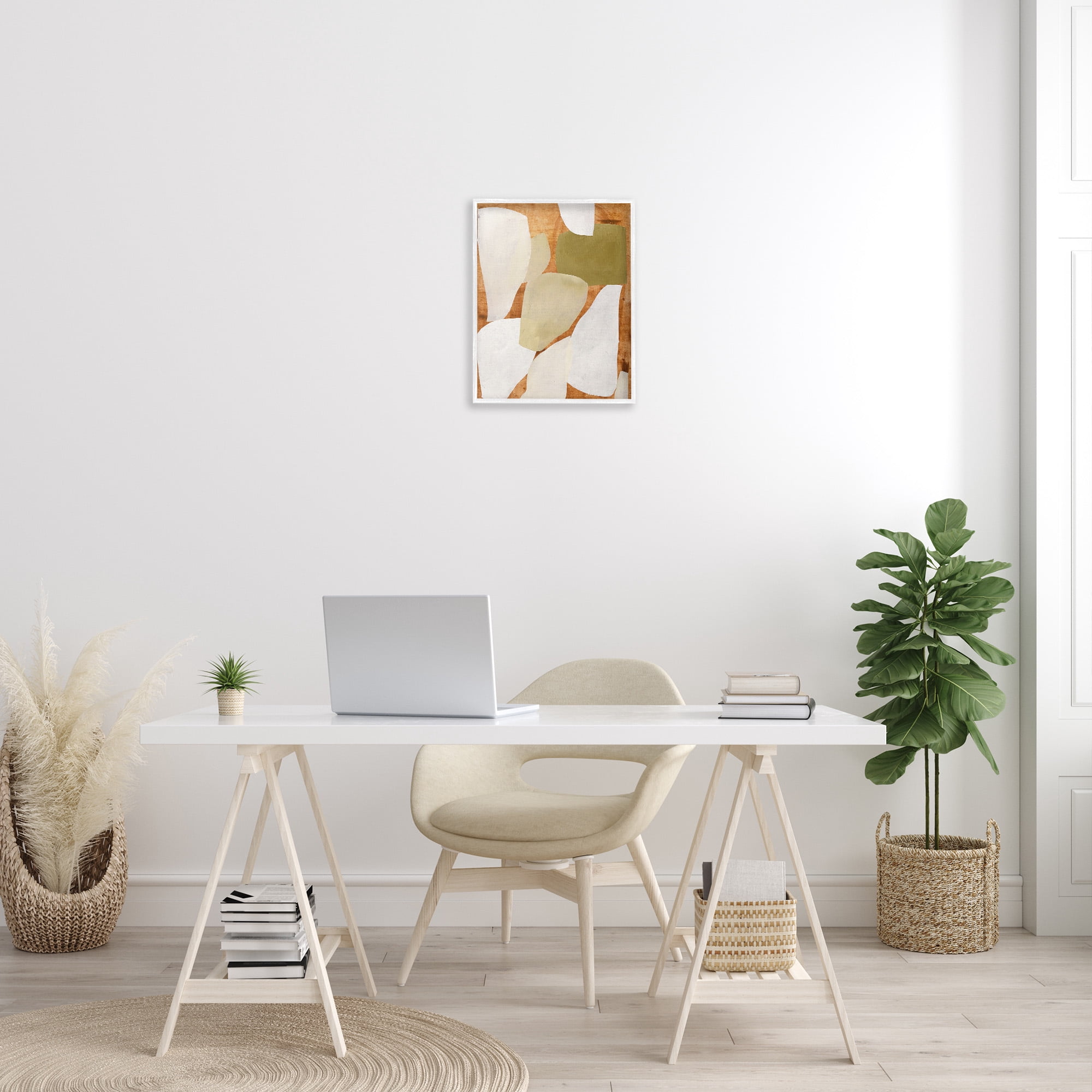 Stupell Industries Rustic Layered Shapes Abstract Painting White Framed Art Print Wall Art, 16 x 20