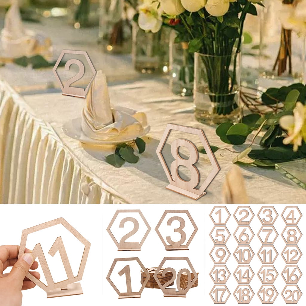 Wooden Table Numbers Set Seat Cards+Base Holder 1-20 for Wedding Party Art H 