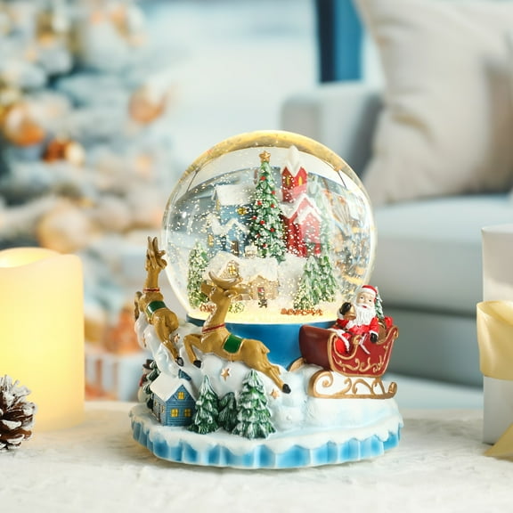 Large Christmas Snow Globe Color Changing Change Color LED Light Musical Water Globe With Santa Claus And Elk Pulls A Sleigh House Base Decor