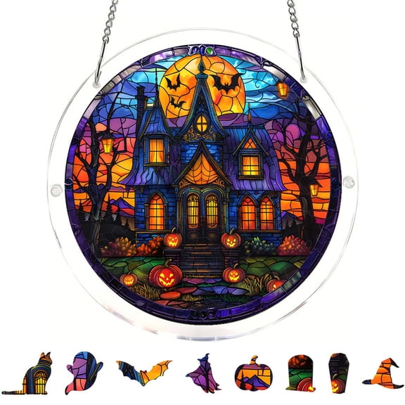 Halloween Sun Catcher for Window Hanging, 7.4in Acrylic Puzzle Board Ornament for Home Window, Birthday House Warming Gift for Puzzle Lovers by MPOISVA