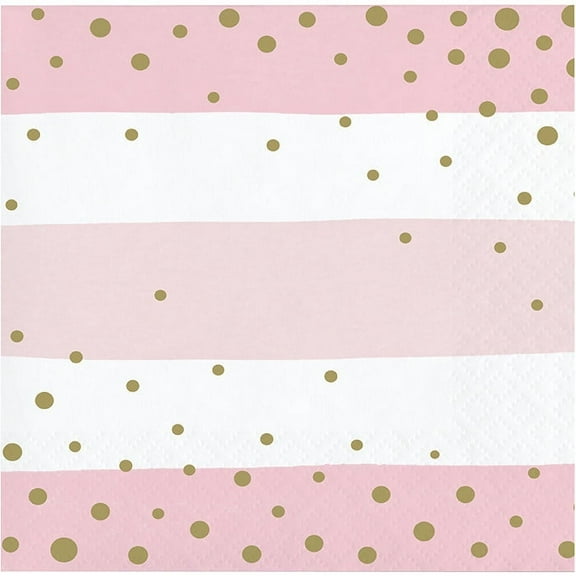 192/Case Bulk Pink and Gold Celebration Beverage Napkins