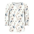 thumbnail image 7 of Womens Tops Casual 3/4 Length Sleeve V-Neck Floral Printed Smocked Cuffs Dressy T-Shirts Ladies Tunic Tops, 7 of 7
