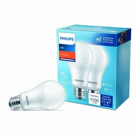A19 E26 Medium LED Bulb, Soft White - 75W Equivalence - Pack of 2