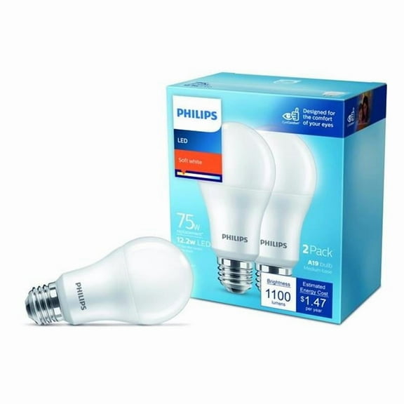 A19 E26 Medium LED Bulb, Soft White - 75W Equivalence - Pack of 2