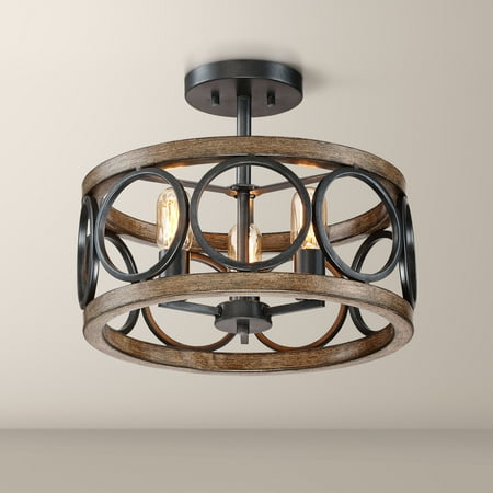 Franklin Iron Works Rustic Farmhouse Ceiling Light Semi Flush Mount Fixture Led Black Circle Wood Grain 16 Wide 3 Bedroom Franklin Iron Works Rustic Farmhouse Ceiling Light Semi Flush Mount Fixture Led Black Circle Wood Grain 16 Wide 3 Bedroom