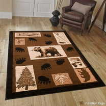 Brown Bear Wildlife Nature Paw Prints Fishing Rod Area Rug (3' 9" x 5' 1")