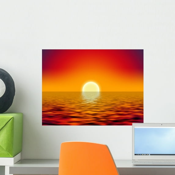 Yellow Sun over Ocean Wall Mural by Wallmonkeys Peel and Stick Graphic (18 in W x 14 in H) WM295504