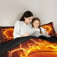 thumbnail image 4 of Manfei Fire Flame Basketball Bedding Comforter Set 7pcs, Neon Orange Honeycomb Full Bedding Set, Teen Boys Sport Fitted Sheet Flat Sheet, Lightweight Room Decor, 4 of 8