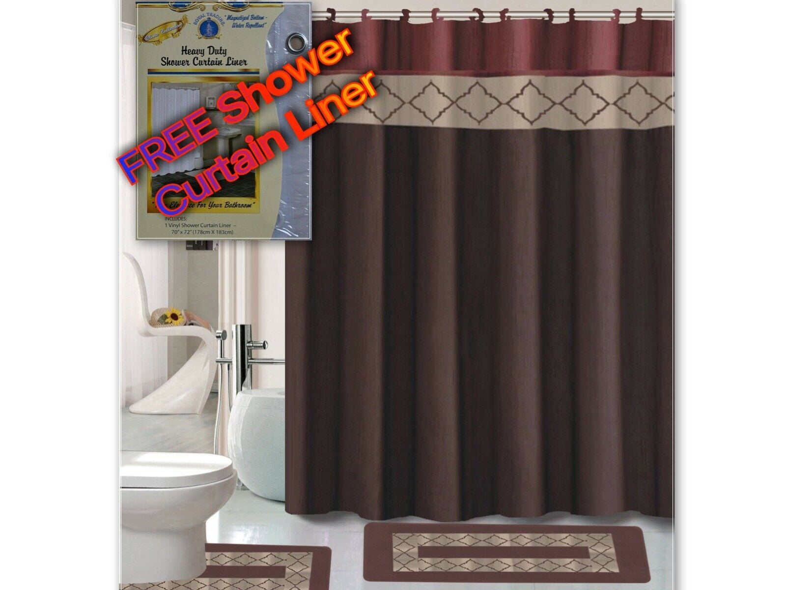 15Piece Bathroom Accessory Bath Mat Set + FREE Shower Curtain LINER