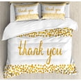 thumbnail image 1 of Thank You Duvet Cover Set Queen Size, Sweet Paint Dots in Yellow Tone Illustration with Thankful Quote Cursive Style, 3 Piece Bedding Set with 2 Pillow Shams, Dark Yellow, by Ambesonne, 1 of 3