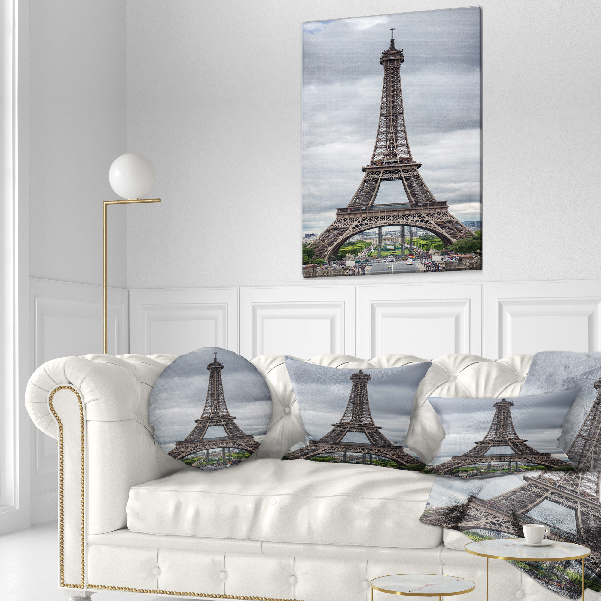 Designart Grayscale Paris Eiffel Tower - Cityscape Photography Throw Pillow - 12x20