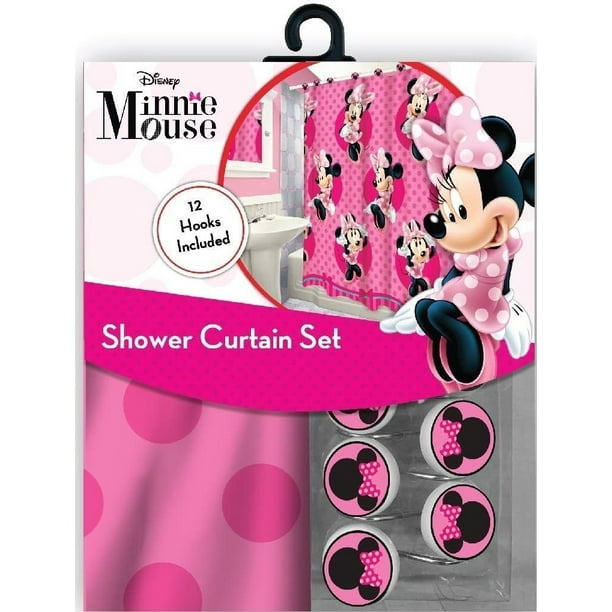 13pc Disney Pink Minnie Mouse Shower Curtain and Hooks Set