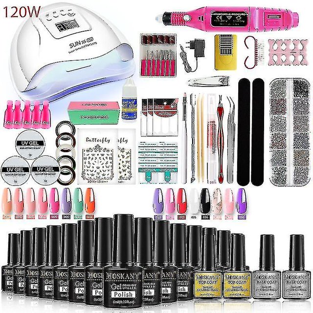 Kit de gel de uñas Juego de uñas profesional con lámpara de uñas Uv de 120w / 54w y taladro de uñas Compatible con todos los juegos de manicura de esmalte de uñas de gel de secado