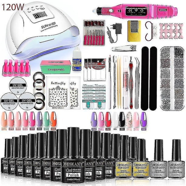 Kit de gel de uñas Juego de uñas profesional con lámpara de uñas Uv de 120w / 54w y taladro de uñas Compatible con todos los juegos de manicura de esmalte de uñas de gel de secado