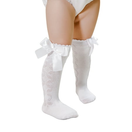 

Yinyinxull Kids Baby Girls Stockings Leggings Solid Lace Floral Printed Big Bowknot Stocks White 6-18 Months
