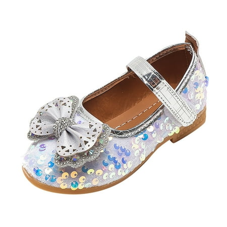 

NIUREDLTD Fashion Autumn Girls Casual Shoes Flat Light Breathable Hook Loop Shiny Sequins Cute Hollow Bow Size 21