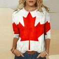 thumbnail image 1 of Fiudx Ofertas de La Semana Moda Mujer Canadá Impresión Cuello Redondo Manga 3/4 Camiseta Jersey Blusa Superior, 1 of 5