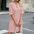 thumbnail image 3 of qucoqpe Womens Summer Ruffle Half Sleeve T-shirts Dress Fashion Casual V Neck Hollow Sun Dress Solid Color Loose Knee-Length Dress, 3 of 6