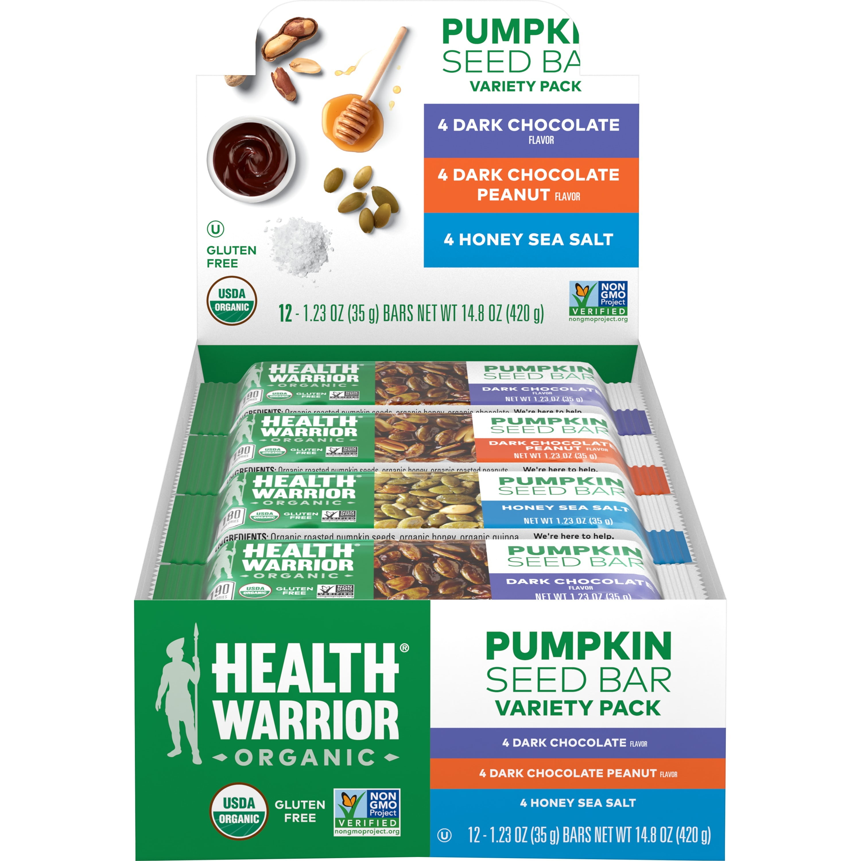 Health Warrior Organic Pumpkin Seed Bar Variety Pack, 12 Count