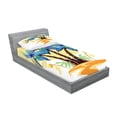 thumbnail image 2 of Ambesonne Tropical Fitted Sheet & Pillow Sham Set, Cartoon Island Sunset, Twinxl, Blue Orange, 2 of 2