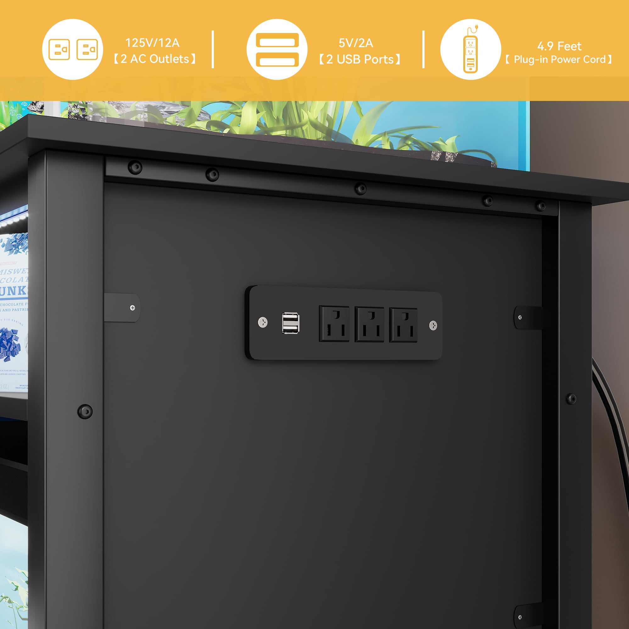 Uforic Fish Tank Stand with Electrical Sockets, Cabinet for 55-75 Gallon Aquarium, RGB Lighting Strip Ideal for Turtle Enclosure, Lizard Habitat, Supports up to 900 Pounds, Black