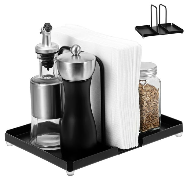BRIGHTFUFU Soporte para servilletas, sal y pimienta, soporte para servilletas, estante de almacenaje para cocina multifuncional, estante para encimera para botellas y tarros de especias