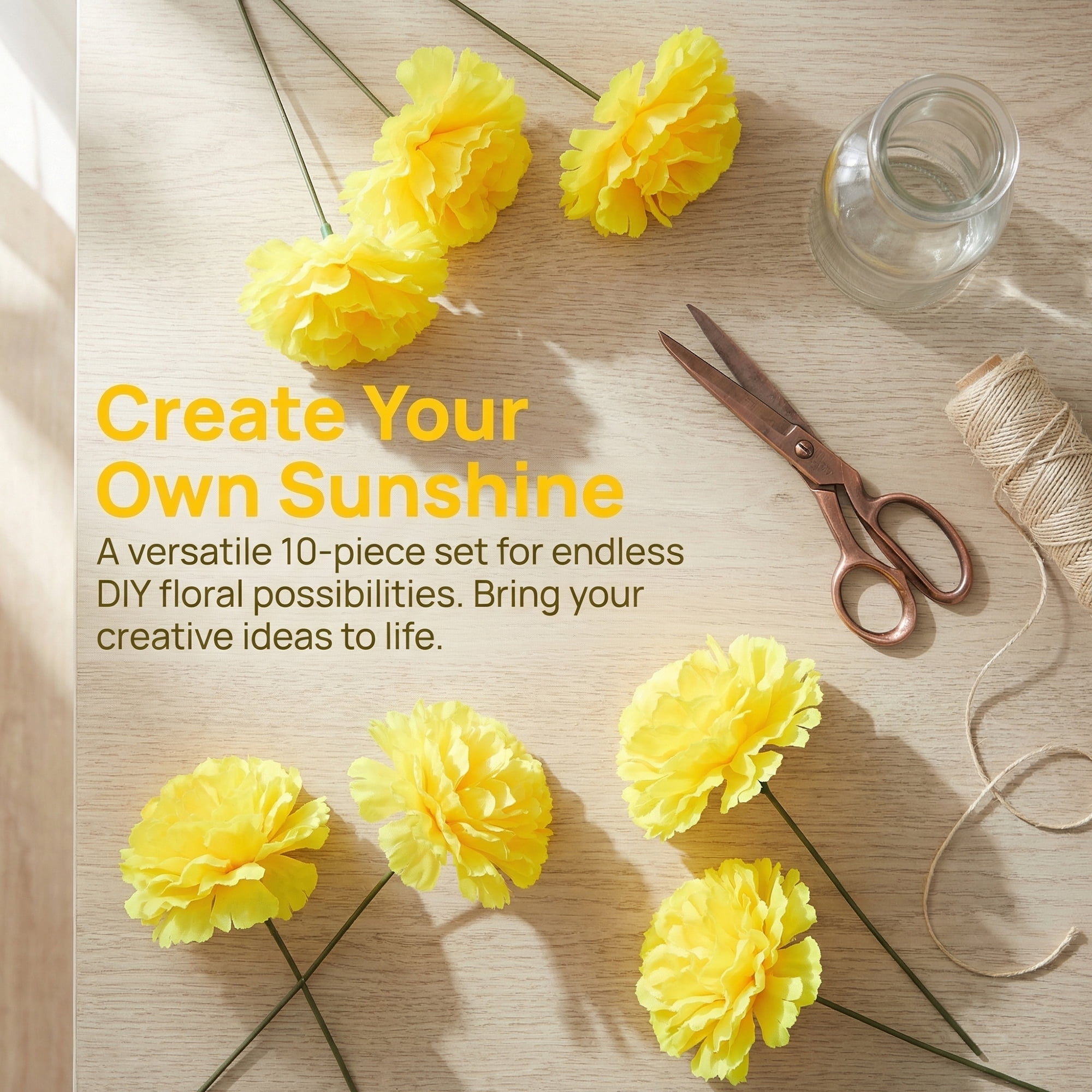Unique Bargains Artificial Silk Carnation Bouquets with Detachable Heads Yellow 5.9 in