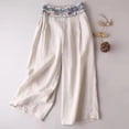 thumbnail image 2 of Pantalons Larges pour Femmes Été Style Mince Style Ethnique Pantalons Rétro Droits Décontractés en Lin Pantalons Décontractés pour Femmes Taille Élastique Pantalons Cargo Raccourcis pour Femmes Été Décontracté, 2 of 6