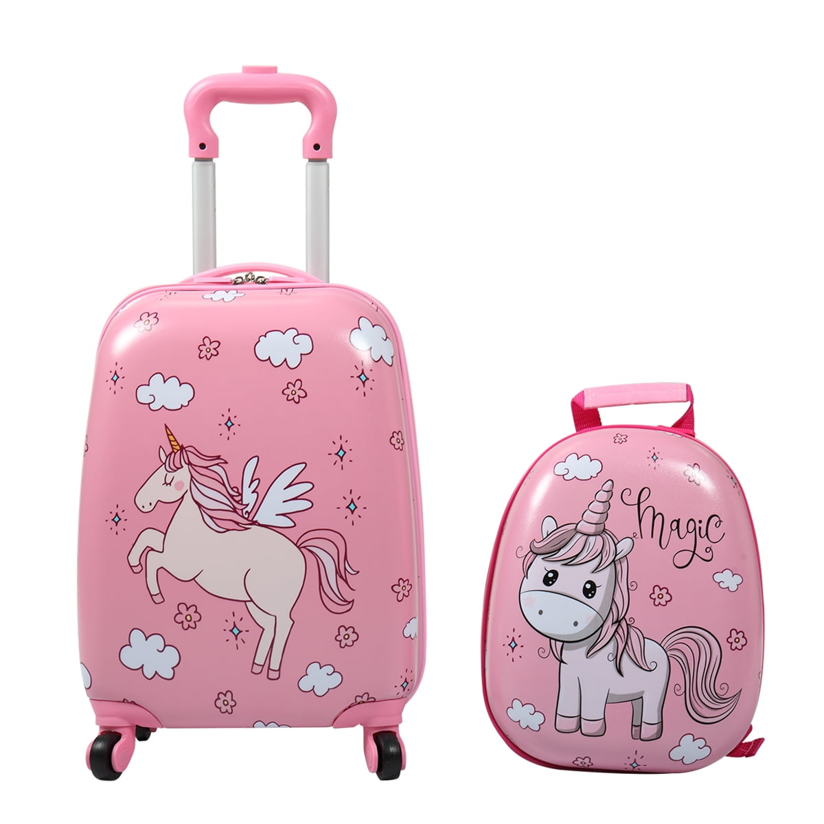 WCK Travel Kids Luggage 18inch Carry on Hard Side Upright Cartoon Spinner Luggage Rolling pink princess 