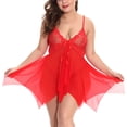 thumbnail image 2 of Ropa de dormir sexy para mujer T-thongs Malla Vestido de encaje floral Ropa de dormir, Rojo, 4XL sidaley XX000049-21, 2 of 7