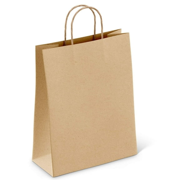 AME D'ESSENCE (25 pcs) Kraft Brown Paper Bags w/Handles Reusable Grocery Bags Great Gift Bag Recyclable Shopping Bags Small Size 8.0" L x 4.5" W x 10.0" H Eco-Friendly & Biodegradable