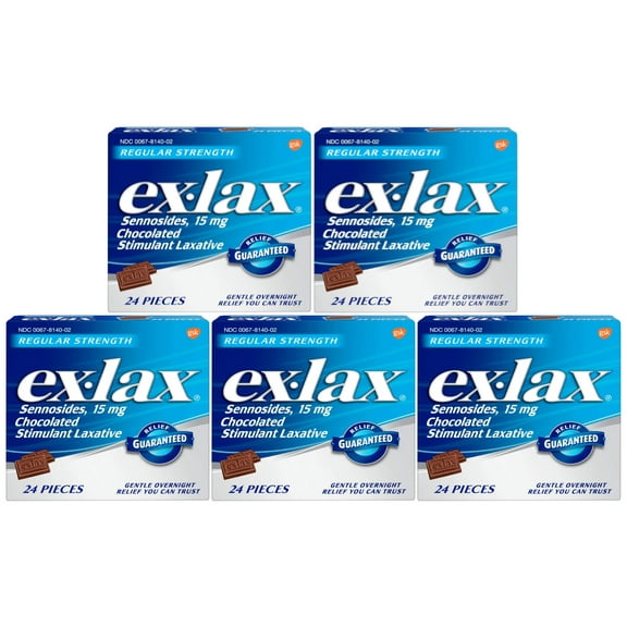 5 Pack Ex-Lax Sennosides Chocolated Stimulant Laxative Regular 24 Pieces Each