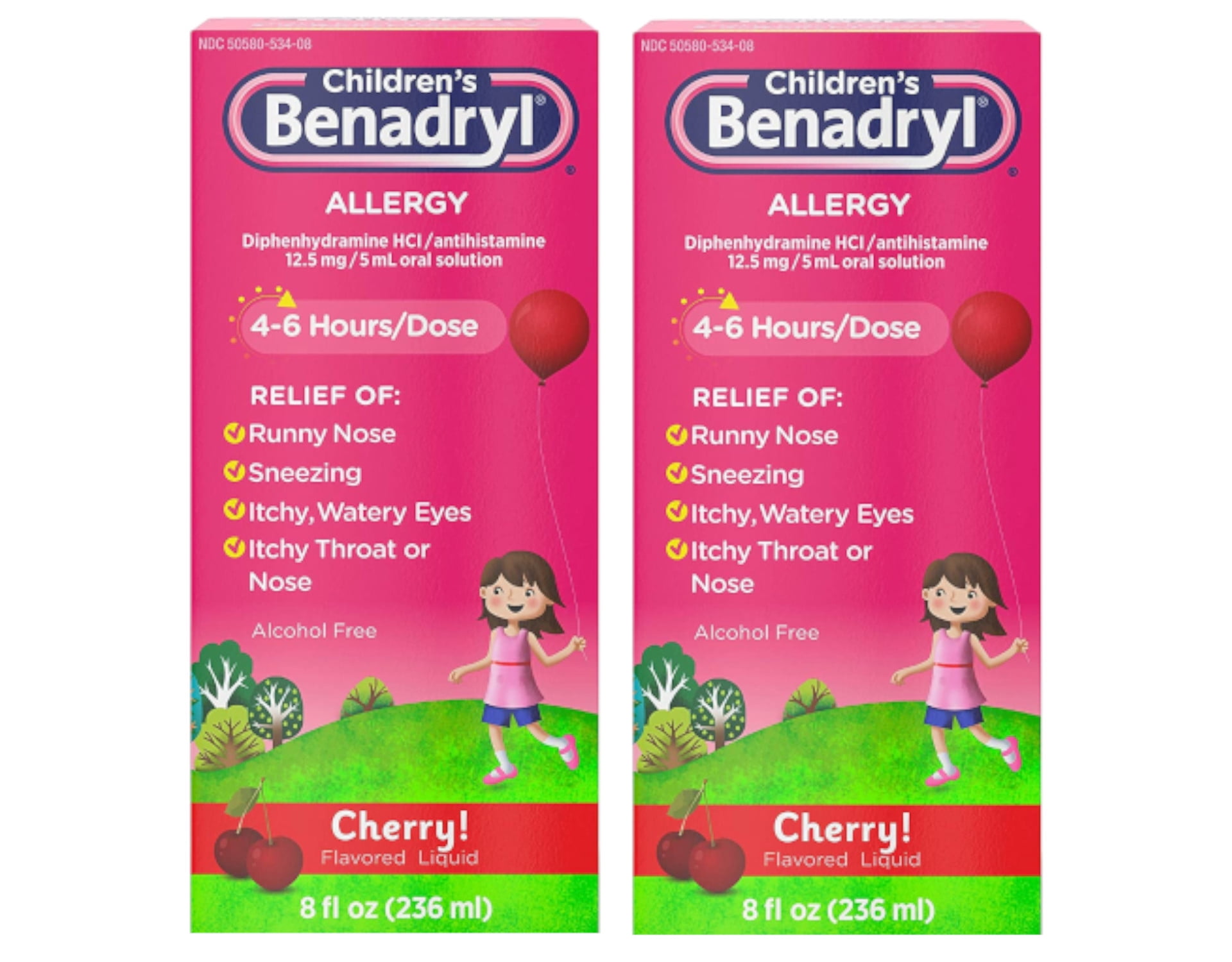 2 Pack Benadryl Children's Allergy Liquid Cherry 8oz Each