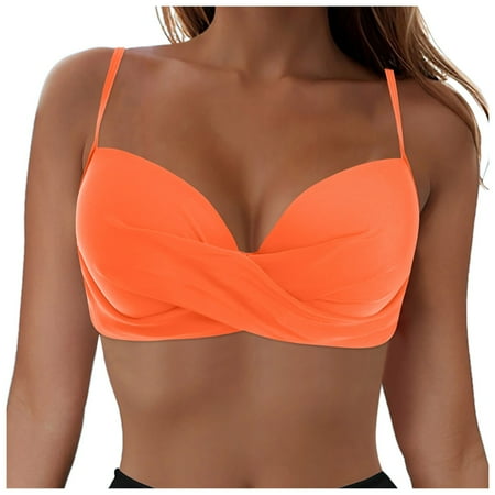 Hessimy Women Underwire Bikini Top Only - Push Up Bathing Suit Top Padded Swim Bra 2025 Swimsuits Top(Z1-Orange L)