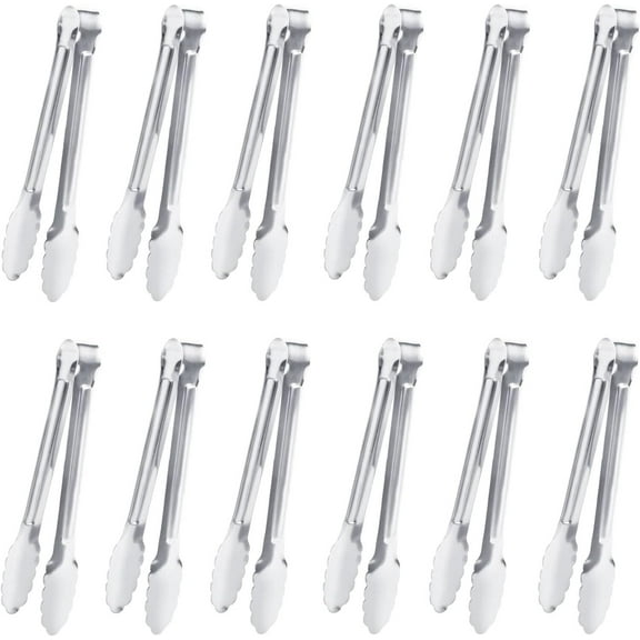 12Pcs Serving Tongs, 5Inch Buffet Tongs, Stainless Steel Food Tong Small Serving