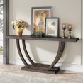 thumbnail image 3 of Tribesigns 63" Skinny Console Table with Geometric Base, Farmhouse Sofa Table Narrow Long, Thickened Behind Couch Table with Shelves for Living Room Foyer Corridor (Brown), 3 of 8