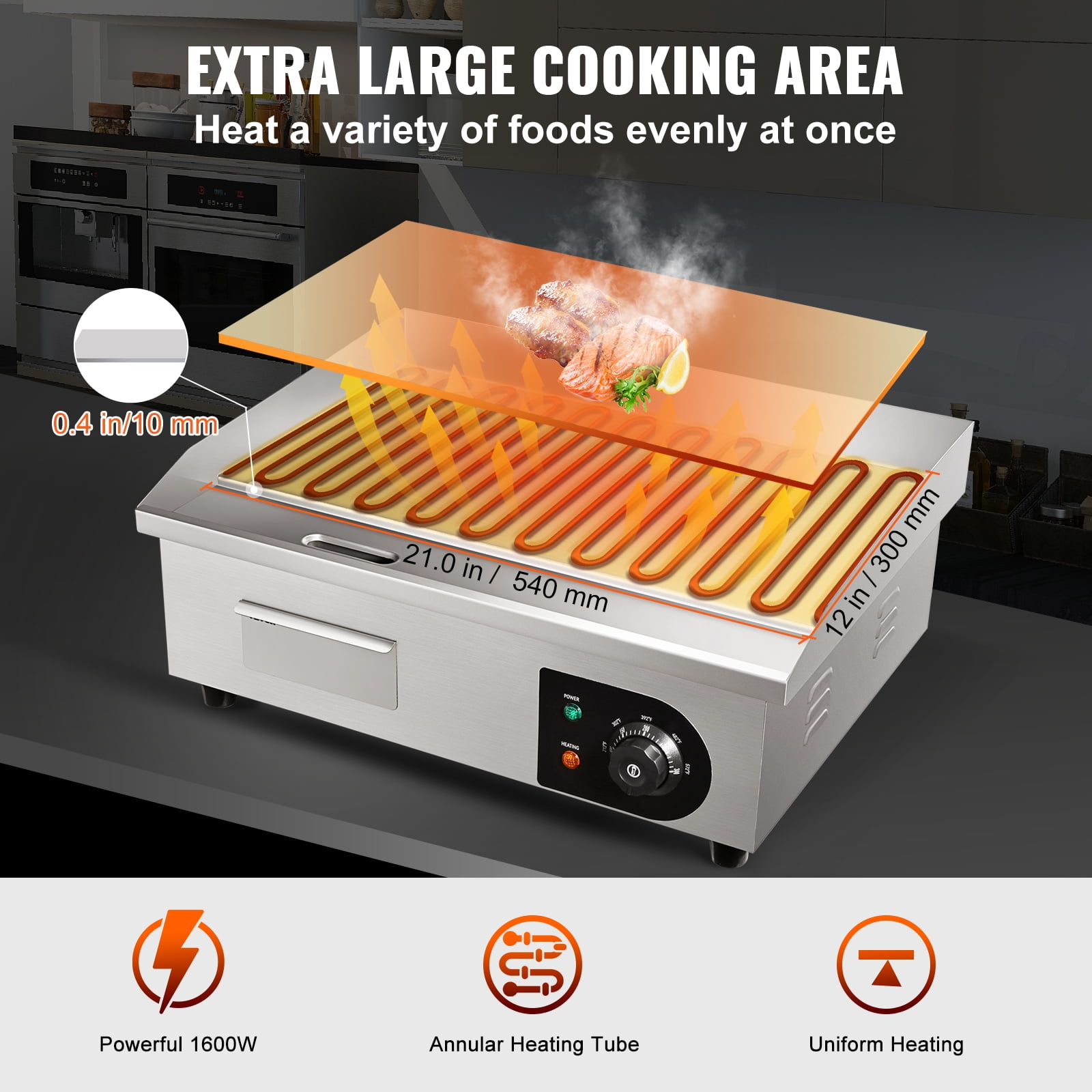KFFKFF 21" Commercial Electric Countertop Griddle Flat Top Grill Hot Plate 1600W