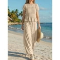 thumbnail image 6 of Womens 2 Piece Smocked Top Wide-Leg Pants Set High-Waisted Lounge Outfit with Pockets Matching Set Oat Color S, 6 of 10