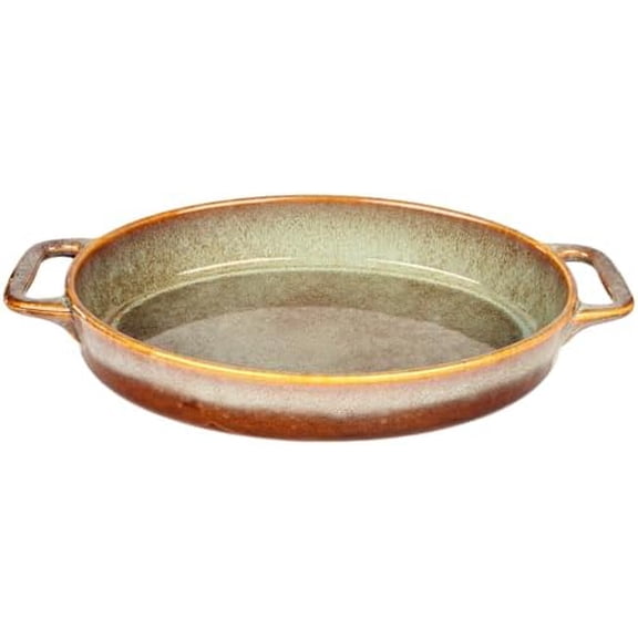 Oval Casserole Dish, 12" x 8" Ceramic Au gratin Baking Dish, 1.6 Qt Large Lasagna Pan Deep for Oven, Baking Pan with Handles - Oven, Microwave, Freezer and Dishwasher safe - Great Gift